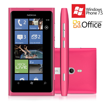 Nokia Lumia 800 Tela Amoled 3.7 Câmera 8MP Lente Carl Zeiss Windows Phone 7.5 Processador 1.4GHz 3G Wi-Fi A-GPS Pacote Office