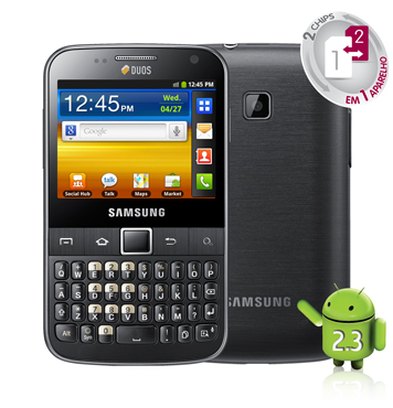 Samsung Galaxy Y Pro Duos B5512 Teclado QWERTY Display Full Touch Tela 2.6 Câmera 3.2MP Android 2.3 Processador de 832MHz