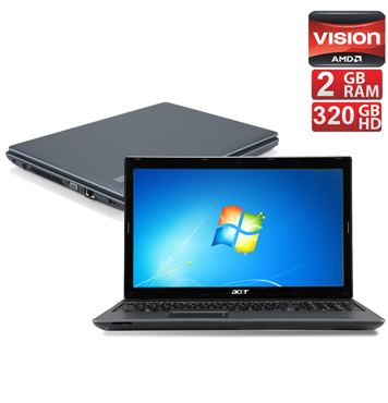 Notebook Acer Aspire One AS5250-0866 AMD Dual Core Tela 15.6 2GB RAM 320HD Wi-Fi Leitor de Cartão Windows 7