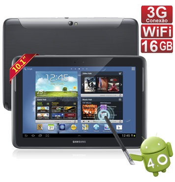 Tablet Samsung Galaxy Note 10.1 N8000 Tela Touch 10.1 Câmera 5MP Android 4.0 3G Processador Quad Core 1.4GHz Caneta S-Pen WiFi