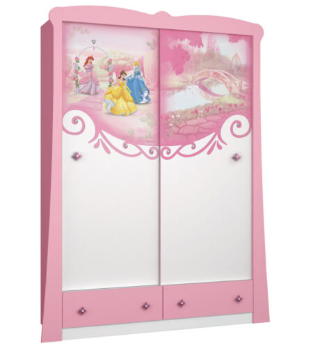 Guarda Roupa 2 portas Princesas Star em MDF Rosa Pura Magia