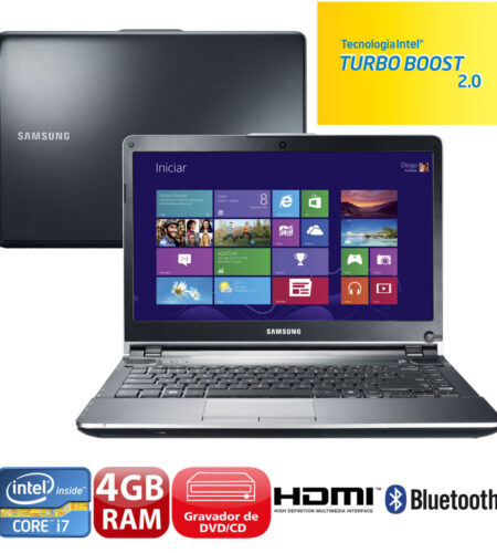Notebook Samsung 500P4C-AD2 com Intel® Core™ i7 3630QM, 4GB, 500GB, Gravador de DVD, Leitor de Cartões, HDMI, Bluetooth, Wireless, LED 14” e Windows 8