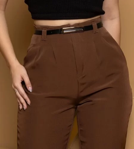 Calça Feminina Alfaiataria Zara Cintura Alta Com Zíper Na Lateral Acompanha Cinto