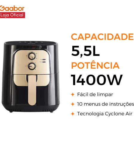 Fritadeira Elétrica Sem Óleo Air Fryer 5.5L Gaabor Jumbo Family 1400w 127V ou 220V Vintage