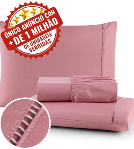 Jogo de Lençol 03 Peças 400 Fios Cama Casal Queen Micropercal Ponto Palito