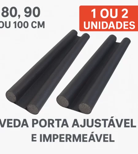 Kit 1 ou 2 Unidades de Veda Porta Ajustável Protetor Rolinho Impermeável 80cm 90cm 100cm