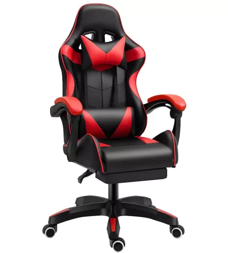 Cadeira gamer Ergonômica Reclinável Altura Ajustável Reclina 180° Couro Sintético Giratória F19