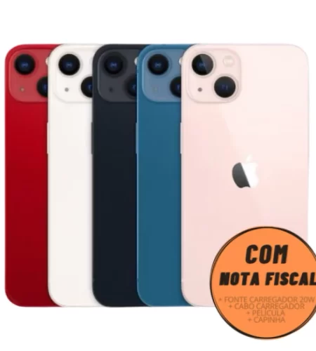 Celular iPhone 13 (128GB) (256GB) 100% Original Apple Seminovo Vitrine Bateria 85% a 100% NF Carregador Película Capinha