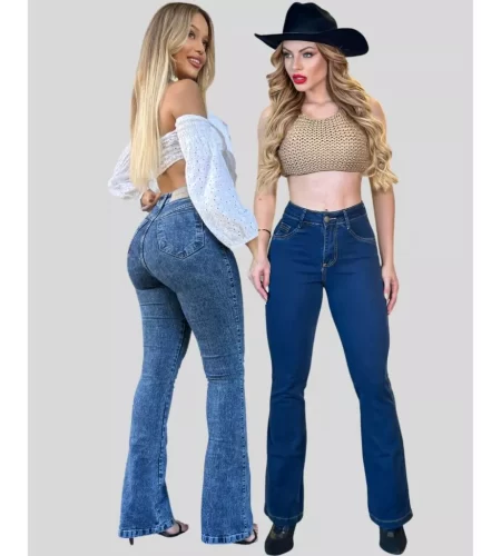 Kit Flare 2 Calças Boca De Sino Cintura Alta Premium Empina Bumbum Hot Paint