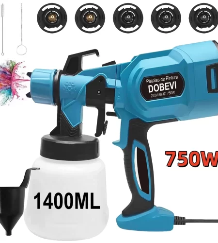 Pistola Pintura Elétrica 1400ml Pulverizador 750w C/5 Bicos Grande Capacidade Pulverizador de Tinta
