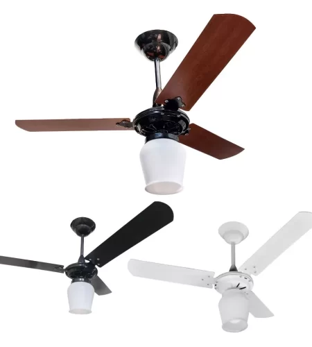 Ventilador De Teto 3 Pás 110v ou 220v Branco ou Preto Madeira Mogno Econômico Com Luminária