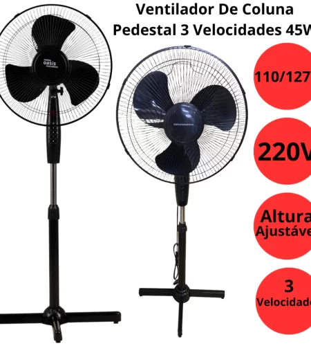 Ventilador de Coluna Chão Preto Ajuste de Altura Forte e Silencioso 130cm Barato Pronta Entrega