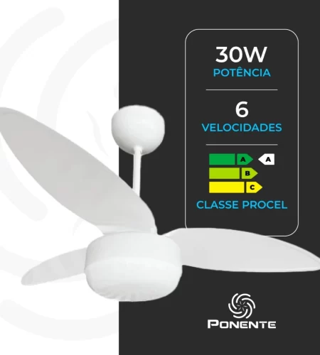 Ventilador de Teto Zonda Inverter Ponente – Controle Remoto, 6 Velocidades e Função Reversão