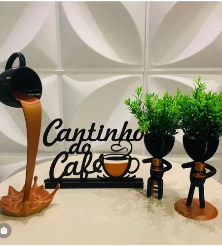 Kit Cantinho do Café com Xícara Flutuante e Bob Vaso com Plantas