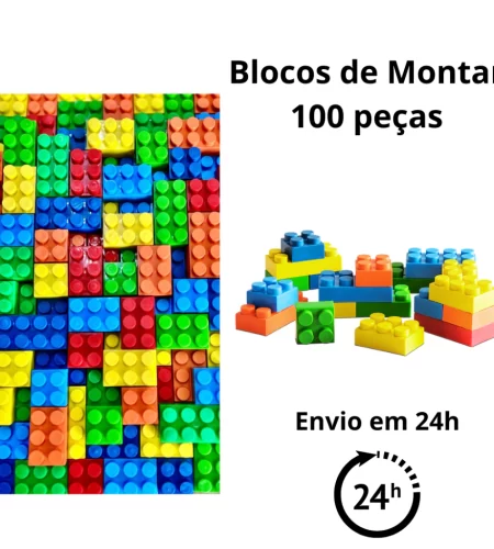 Blocos de Montar com 100 Peças Grandes Brinquedo Educativo Cores Sortidas