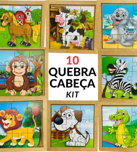 Kit 10 Quebra Cabeça em Mdf 9 Peças Jogo Pedagógico Infantil Lúdico Educativo