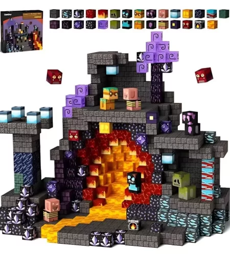 Kit Educativo 100 Blocos Magnéticos 3D Brinquedo Criativo Cenários Pixel Divertidos