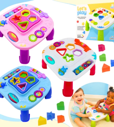 Mesinha Didática Infantil Educativa Sensorial Mesa Divertida Atividades Interativas Formas Encaixar