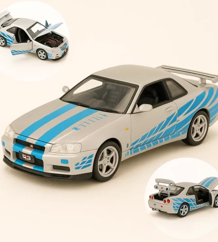 Miniatura Nissan Skyline GT-r R34 Velozes e Furiosos Brian 1:32 Luz Som Fricção Azul Cinza